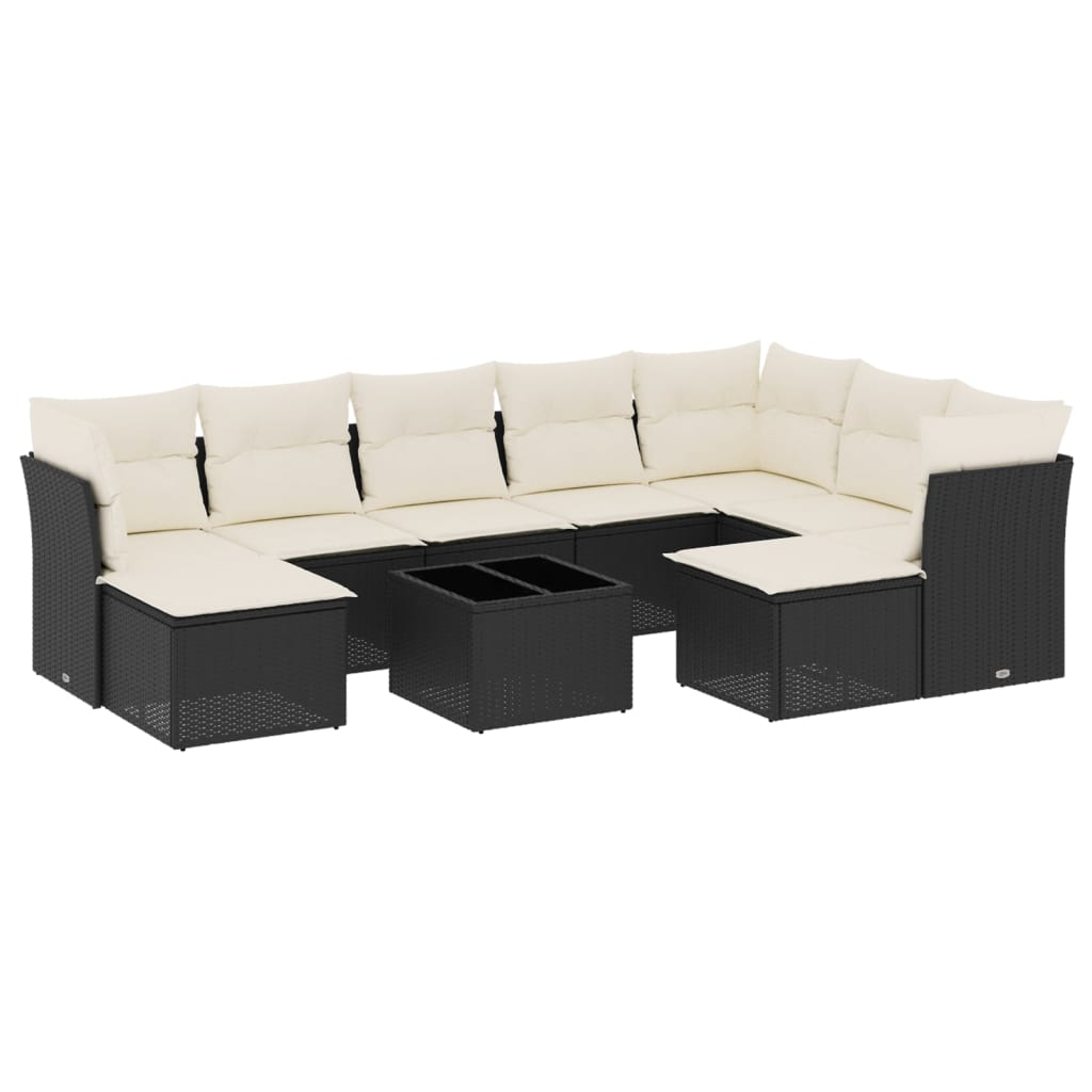 10 részes fekete polyrattan kerti ülőgarnitúra párnákkal (3250415)