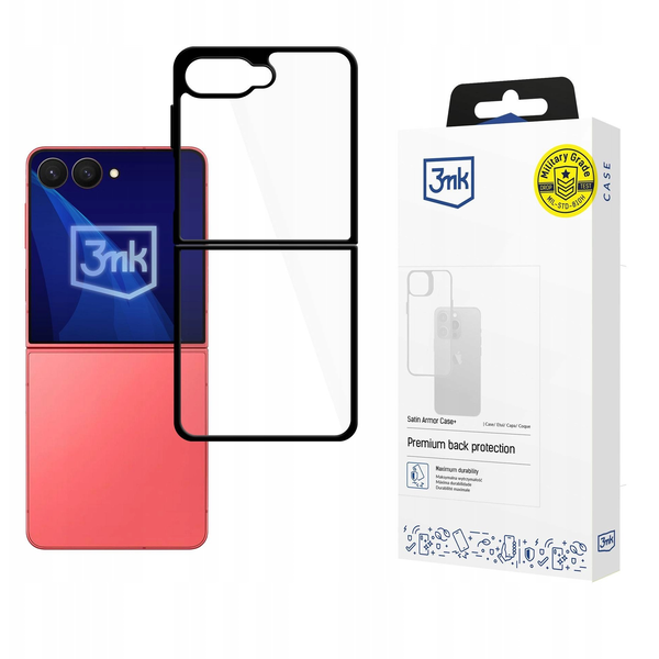 3MK Satin Armor Case+ Flip tok Samsung Galaxy Z Flip 7 fekete-átlátszó