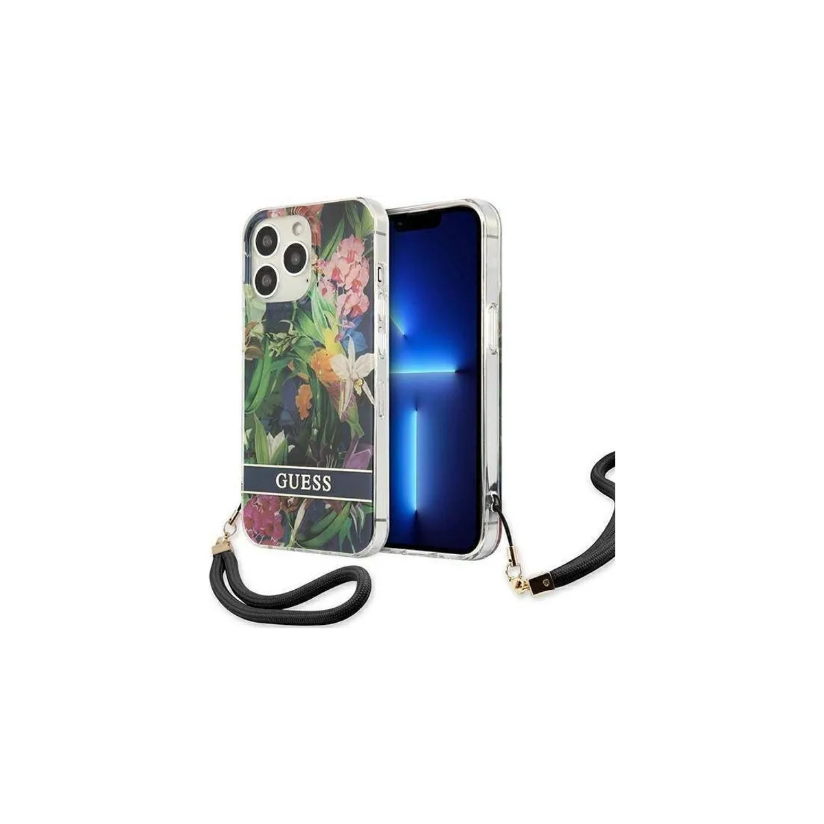 Guess Flower Cord Apple iPhone 13 Pro Max Szilikon Tok - Kék/Mintás (GUHCP13XHFLSB)