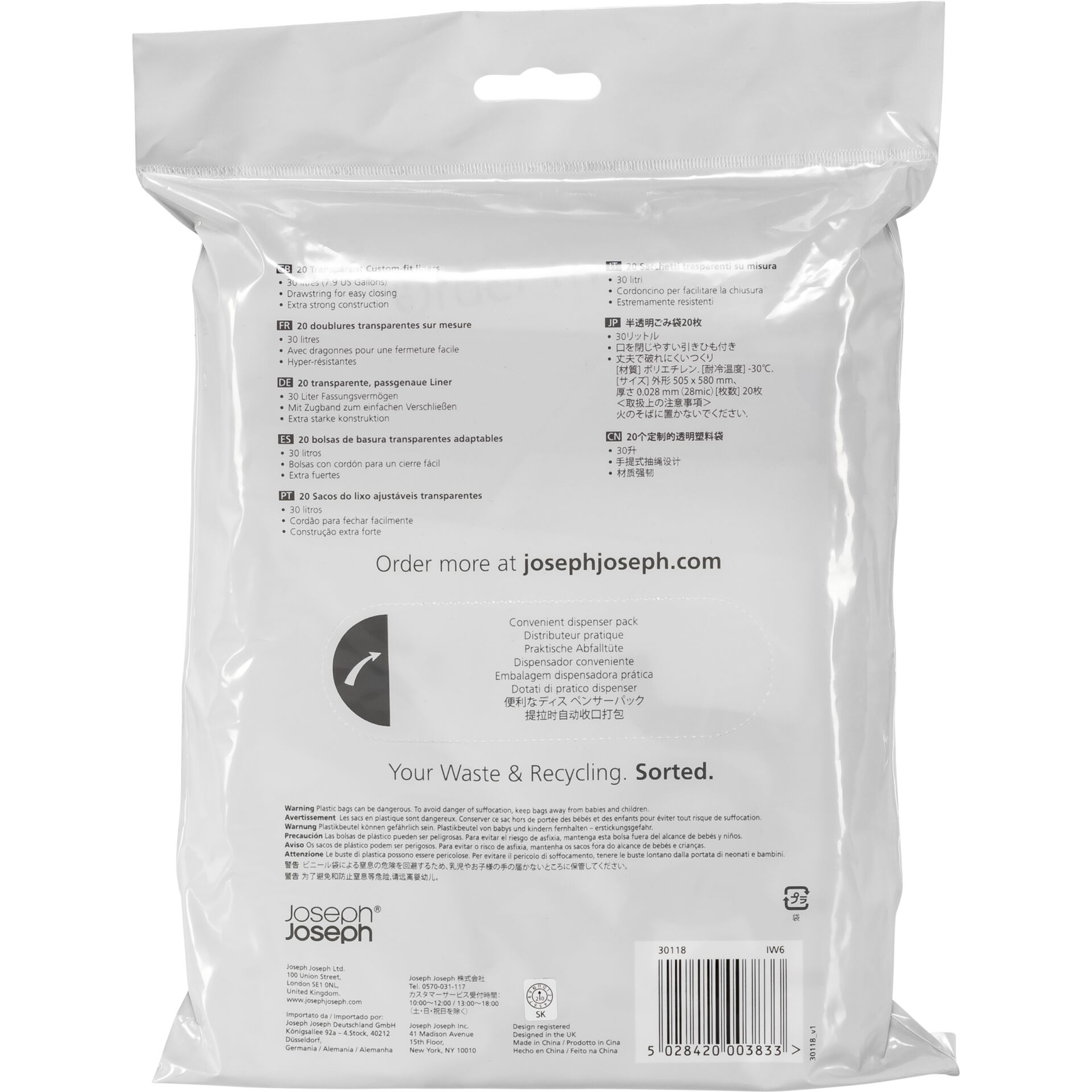 Joseph Joseph 30118 szemeteszsák 30L (20 db / tekercs) - Átlátszó (30118)