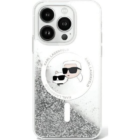 Karl Lagerfeld Liquid Glitter Karl&Choupette Head iPhone 16 Pro Magsafe hátlap tok, átlátszó KLHMP16LLGKCSGH ( )