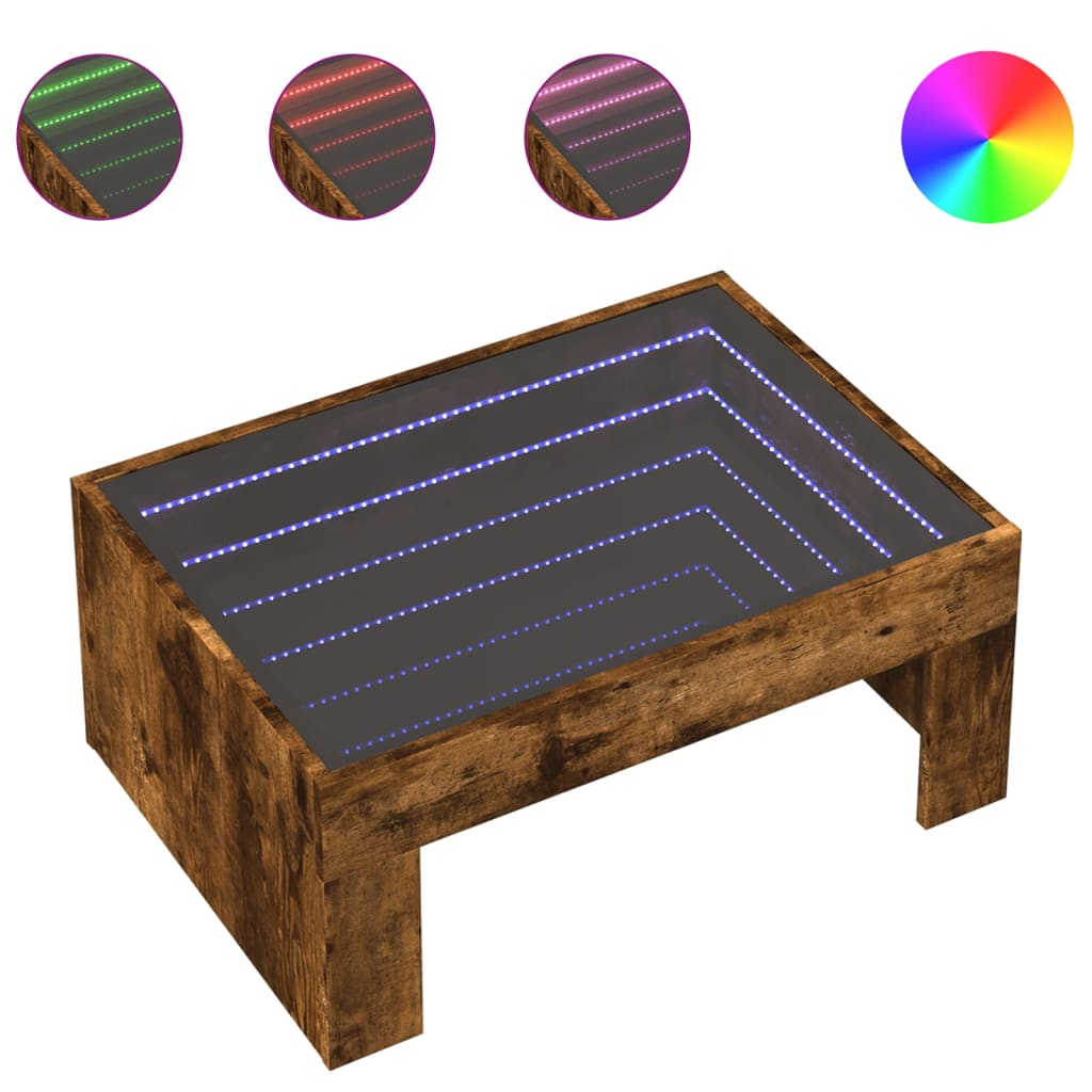 füstös tölgy végtelen hatású LED-es dohányzóasztal 70x50x30 cm (847613)