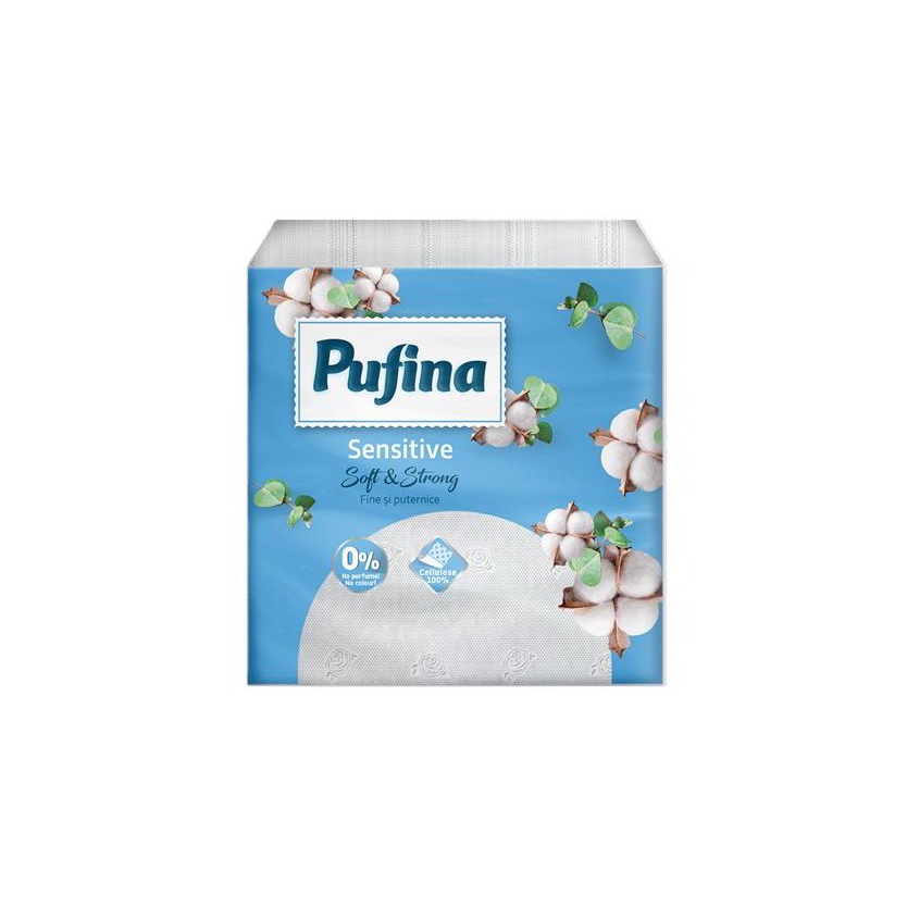 Pehart Tec Grup S.A. Pufina Sensitive 1 rétegű Szalvéta 24x24 cm - Kék mintás (90 db) (PP20856)