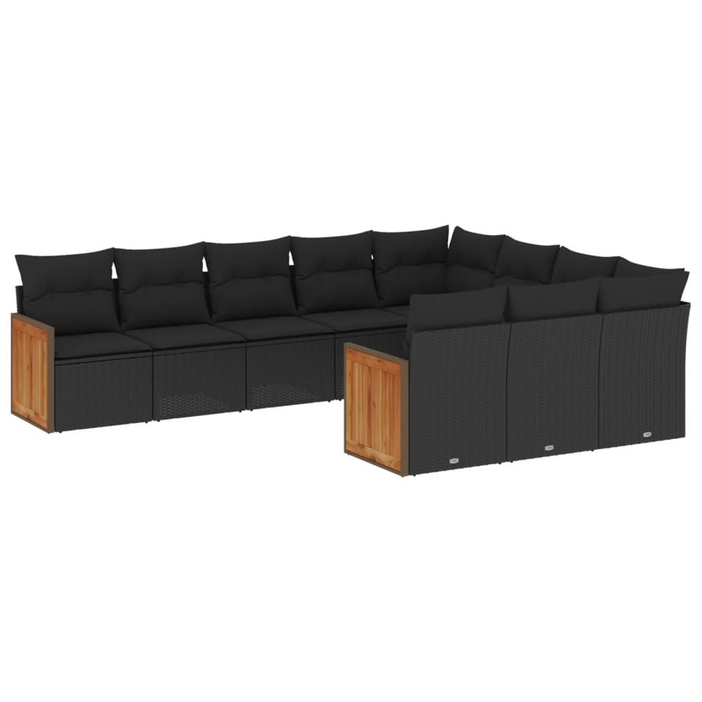 10 részes fekete polyrattan kerti ülőgarnitúra párnákkal (3228015)