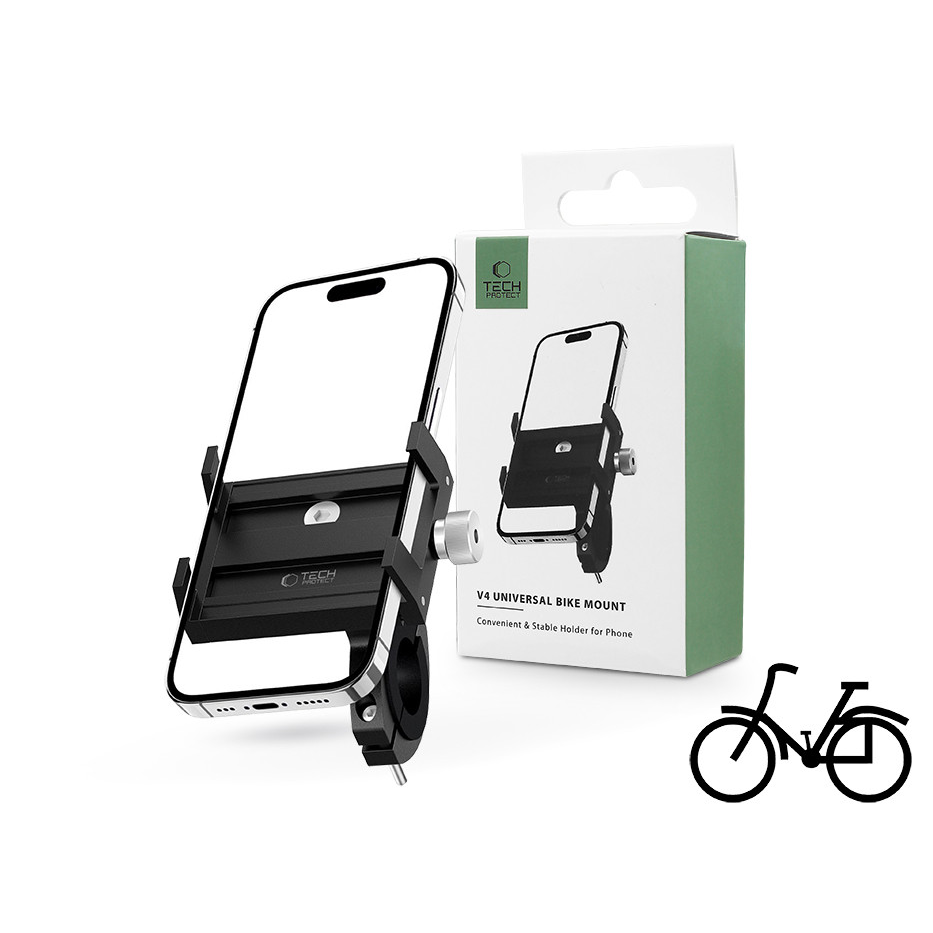 Tech-Protect univerzális kerékpárra szerelhető fém telefontartó - Tech-Protect V4 Universal Bike Mount - fekete (TP308972)