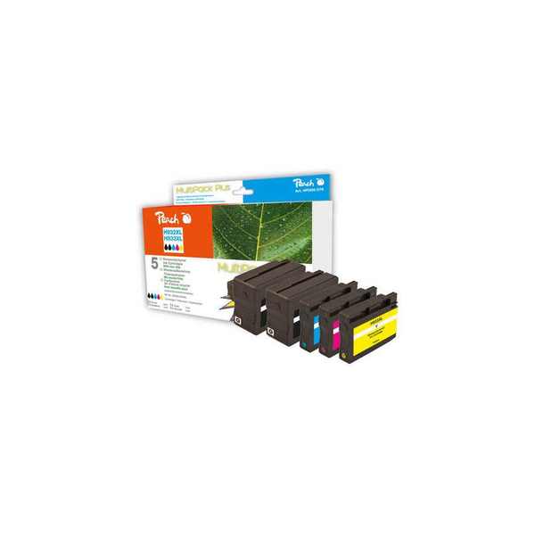Peach HP 932/933XL комплект от 5 касети с мастило: черно, циан, магента