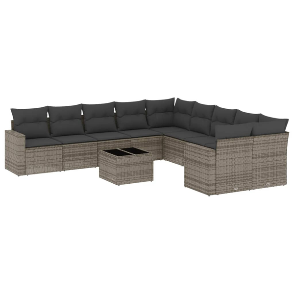 11 részes szürke polyrattan kerti ülőgarnitúra párnákkal