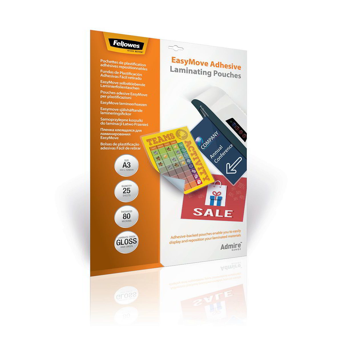 Fellowes Admire Easy 80 mikron A3 fényes Meleglamináló fólia (25 db) (5601803)