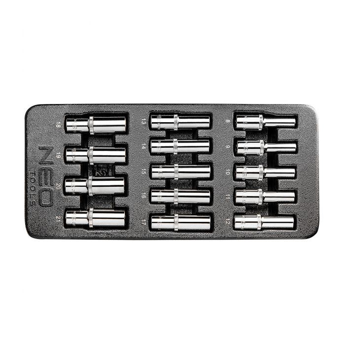 NEO Tools 84-243 Dugókulcskészlet hosszú 1/2” 8-21mm műhelykocsitálcával 14db (n84-243)