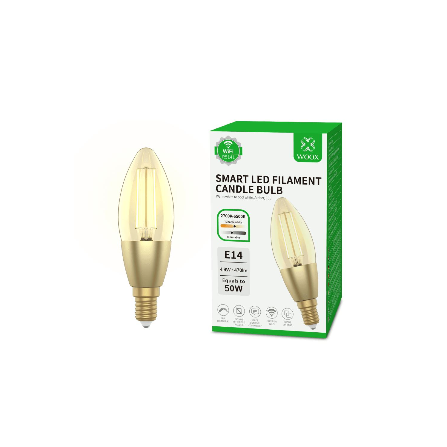 Woox Smart Home okos LED fényforrás 4.9W E14 filament (R5141) (R5141)