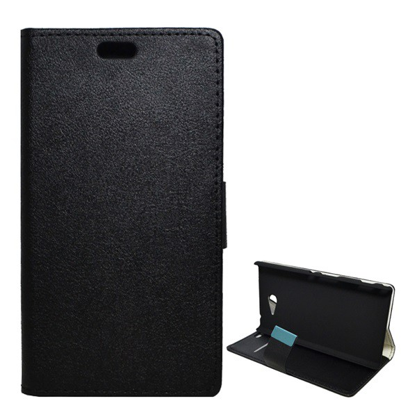 Tok álló, bőr hatású (FLIP, oldalra nyíló, asztali tartó funkció) FEKETE [Sony Xperia M2 (D2303)] (5996457440535)