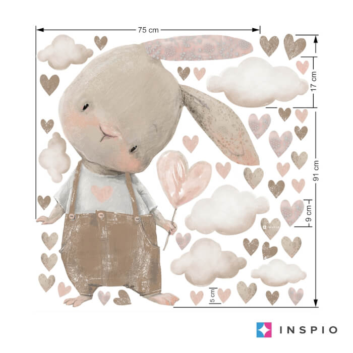 Falmatricák kiságy fölé - Krémszínű nyuszi névvel (9494f)