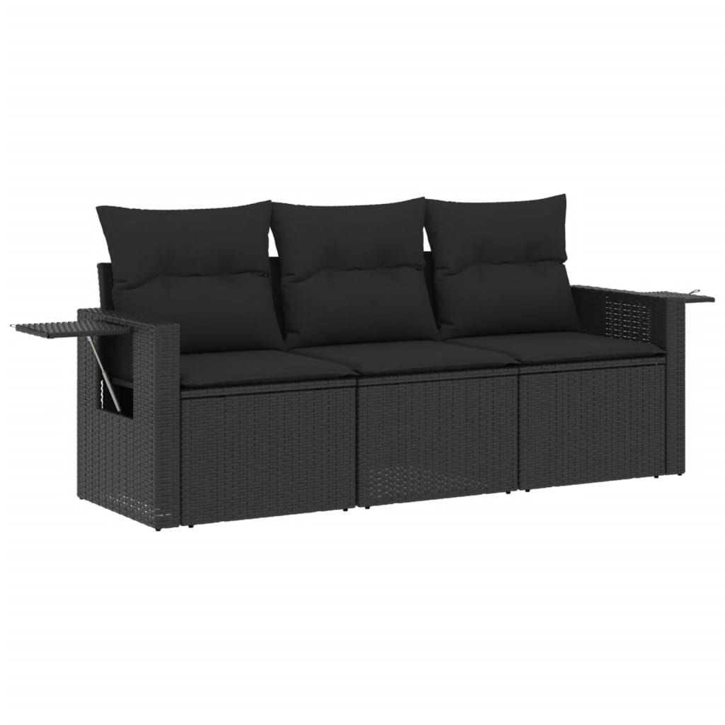 3 részes fekete polyrattan kerti ülőgarnitúra párnával (3219854)