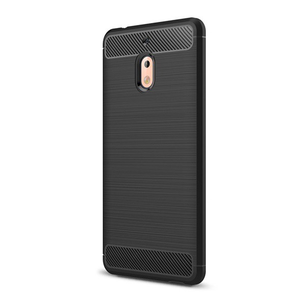 Szilikon telefonvédő (közepesen ütésálló, légpárnás sarok, szálcsiszolt, karbon minta) FEKETE [Nokia 2.1] (5996457792672)