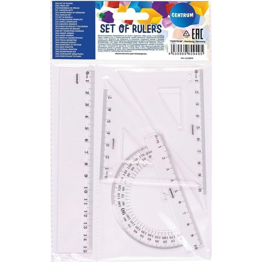 Centrum Vonalzó - Műanyag, 4 Darabos Készlet (CE80949)