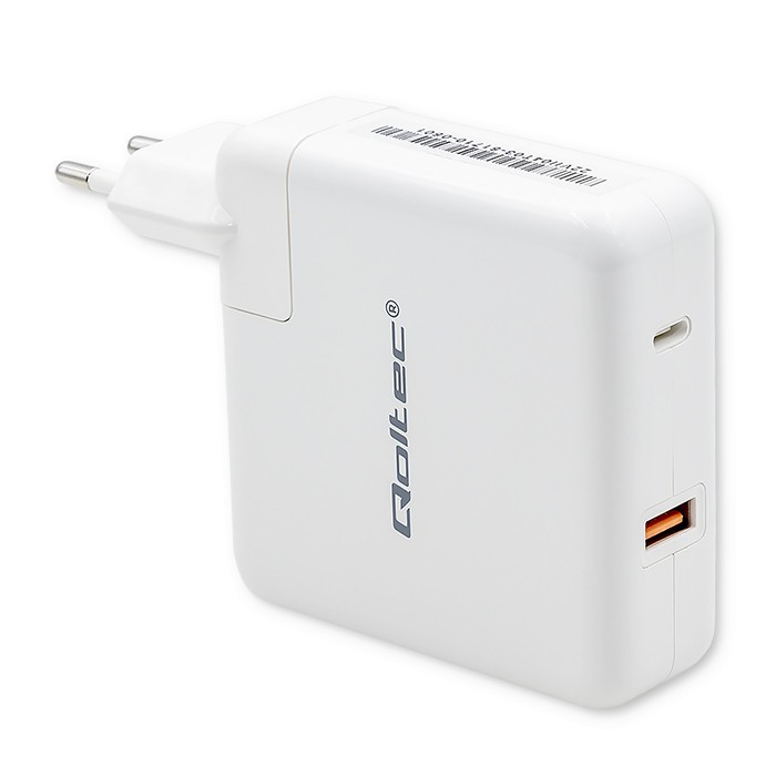 Qoltec GaN USB-A/USB-C Hálózati töltő - Fehér (108W) (51710)
