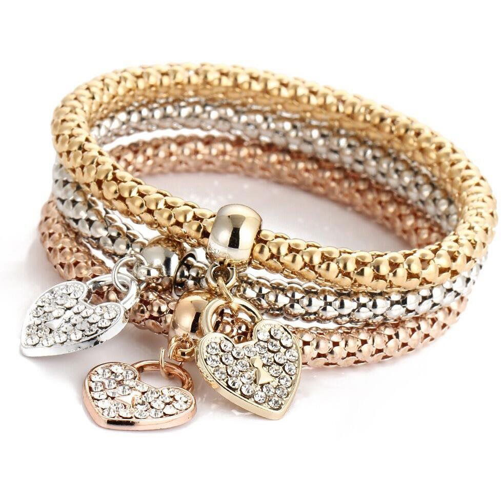 Silver Star rugalmas karkötő sebészeti acélból, 3 db szívvel (18355)