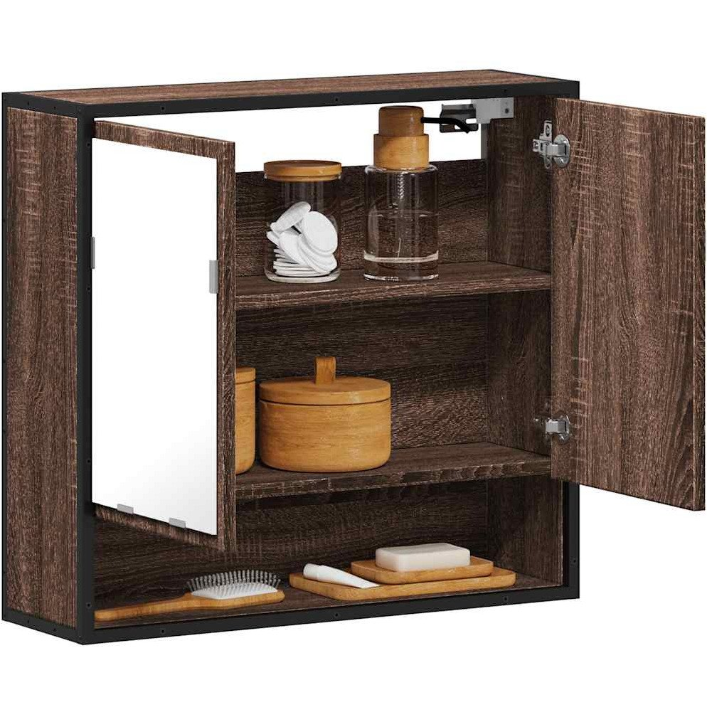 barna tölgy szerelt fa tükrös fürdőszobaszekrény 65x20x60 cm (849263 VidaXL)
