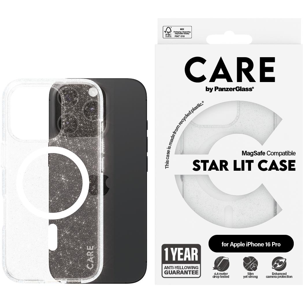 PanzerGlass CARE Apple iPhone 16 Pro MagSafe Star Lit csillámos/fehér nem sárguló tok (1342)