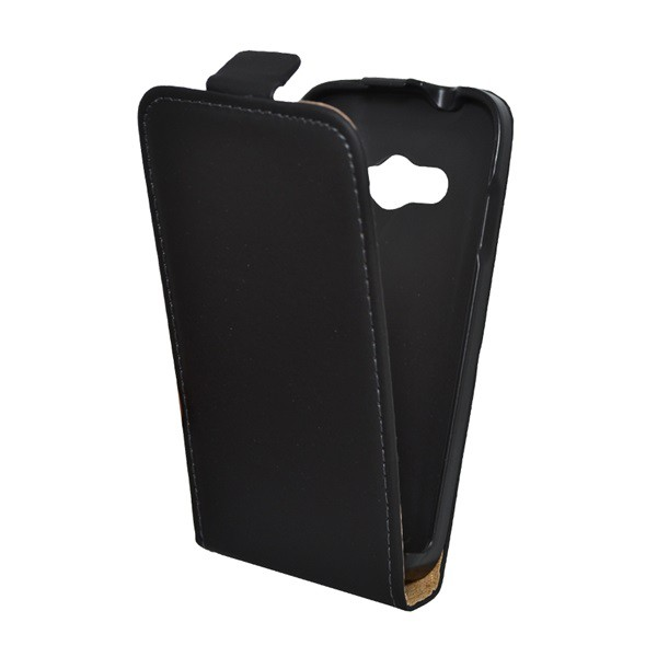 Tok álló, bőr hatású (FLIP, lefelé nyíló, szilikon tartó) FEKETE [Samsung Galaxy Trend 2 Lite (SM-G318H)] (5996457483594)