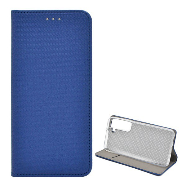 Tok álló, bőr hatású (FLIP, oldalra nyíló, asztali tartó funkció, rombusz minta) SÖTÉTKÉK [Samsung Galaxy S22 5G (SM-S901)] (5996591123769)