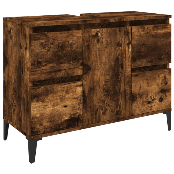 füstös tölgyszínű szerelt fa mosdószekrény 80 x 33 x 60 cm