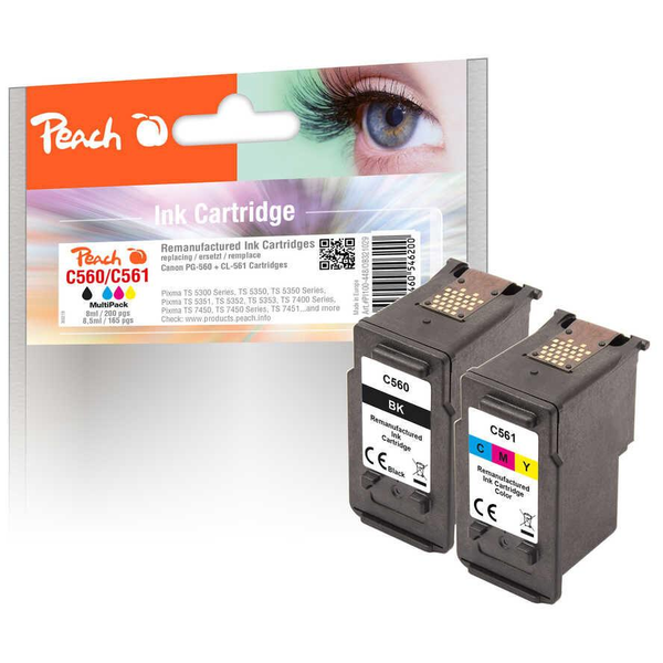 Peach 321029 inktcartridge 2 stuk(s) Compatibel Normaal rendement Zwart, Cyaan, Magenta, Geel