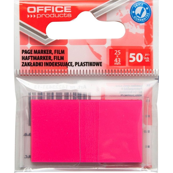  Office Products Zakładki indeksujące OFFICE PRODUCTS, PP, 25x43mm, 1x50 kart., zawieszka, różowe