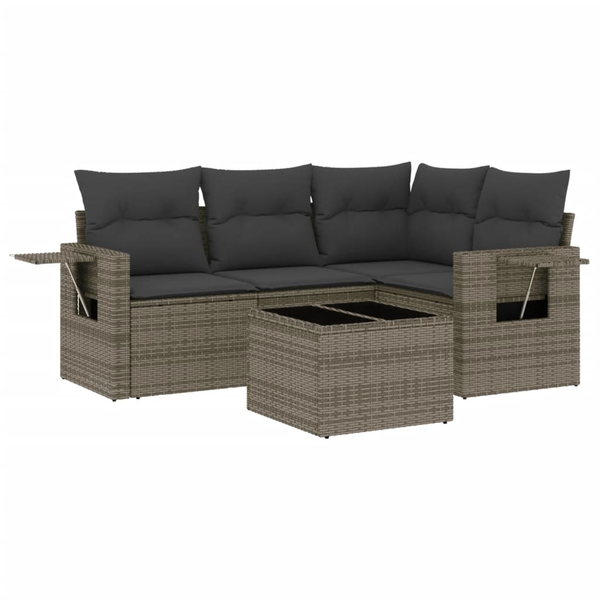 5 részes szürke polyrattan kerti ülőgarnitúra párnákkal