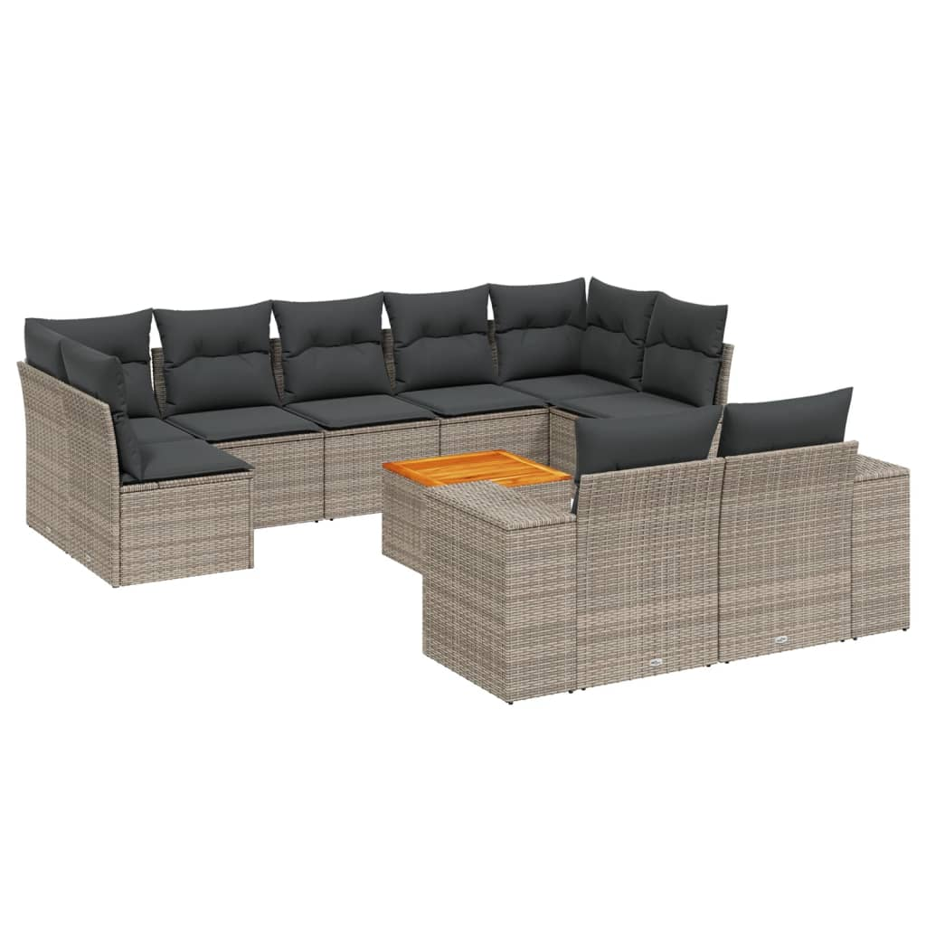 10 részes szürke polyrattan kerti ülőgarnitúra párnákkal (3257929)