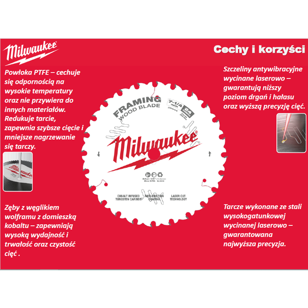 Циркуляр за дърво, 190 x 30 x 1,6 mm, Z 24, Milwaukee