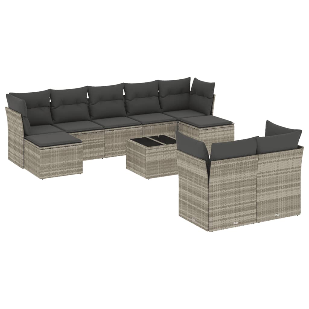 10 részes világosszürke polyrattan kerti ülőgarnitúra párnákkal (3250161)