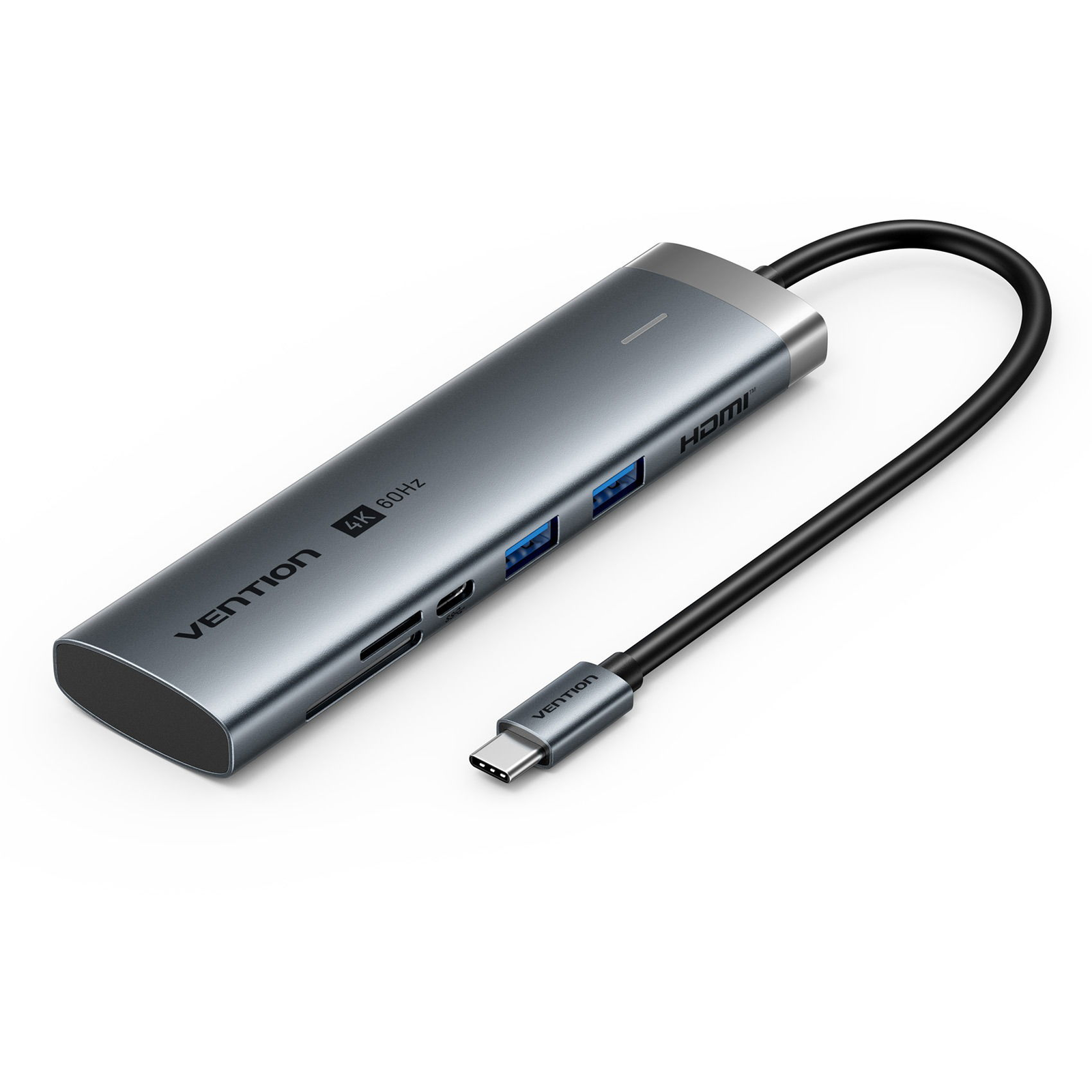 Vention USB-C to HDMI/USB 3.2 Gen 1 Type-C/USB 3.0*2/SD/TF/PD Docking Station 0.15M Gray Aluminum Al (TPSHB)