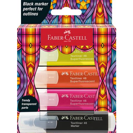 Faber-Castell Szövegkiemelő készlet, "Glassy", 3 különböző neon szín + fekete (TFC254693) (TFC254693)