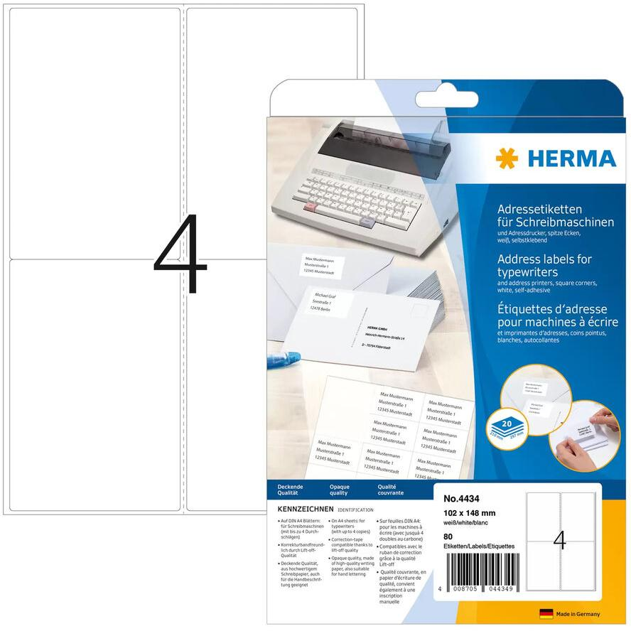 Herma 102x148 mm Címke Írógépekhez és kézi címkézéshez (80 címke / csomag) (4434)
