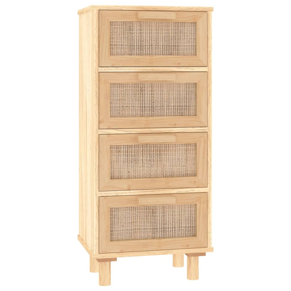 barna tömör fenyő/természetes rattan tálalószekrény 40x30x90 cm
