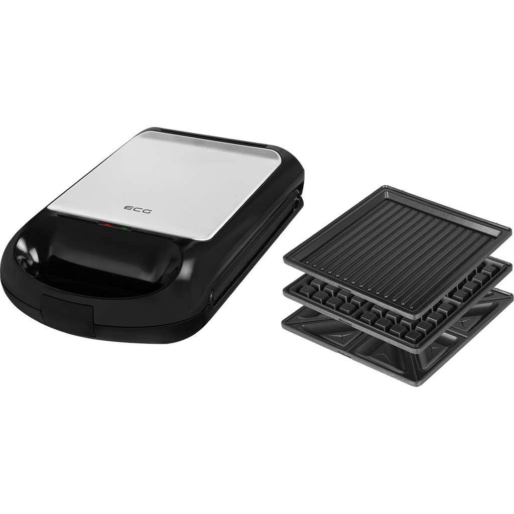 ECG S 4310 Quattre 3in1 Szendvicssütő gofrisütő és grill 1200W - Fekete / Szürke (S-4310)