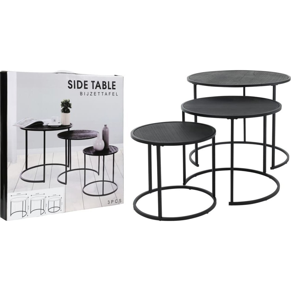 H&S Collection 3 részes fekete kisasztalszett (445861)