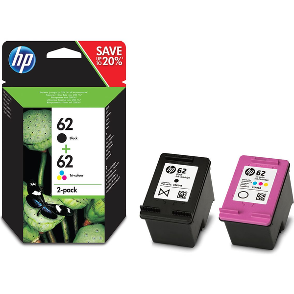 HP 62 2-Pack Tri-color/Black Original Ink Cartridge Combo tintapatron 2 db Eredeti Standard teljesítmény Fekete, Cián, Magenta, Sárga