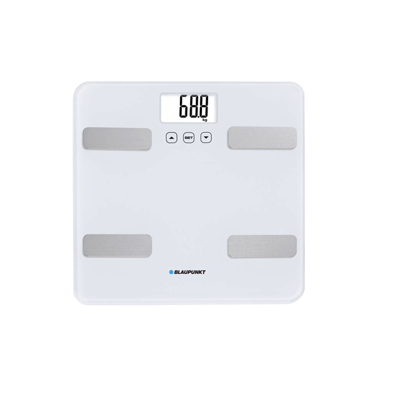 Blaupunkt BSM501 диагностичен кантар за баня, дигитален, 150 кг, стъклена платформа, вода/мазнини/мускулна маса/костна маса, Auto ON/OFF, Сив