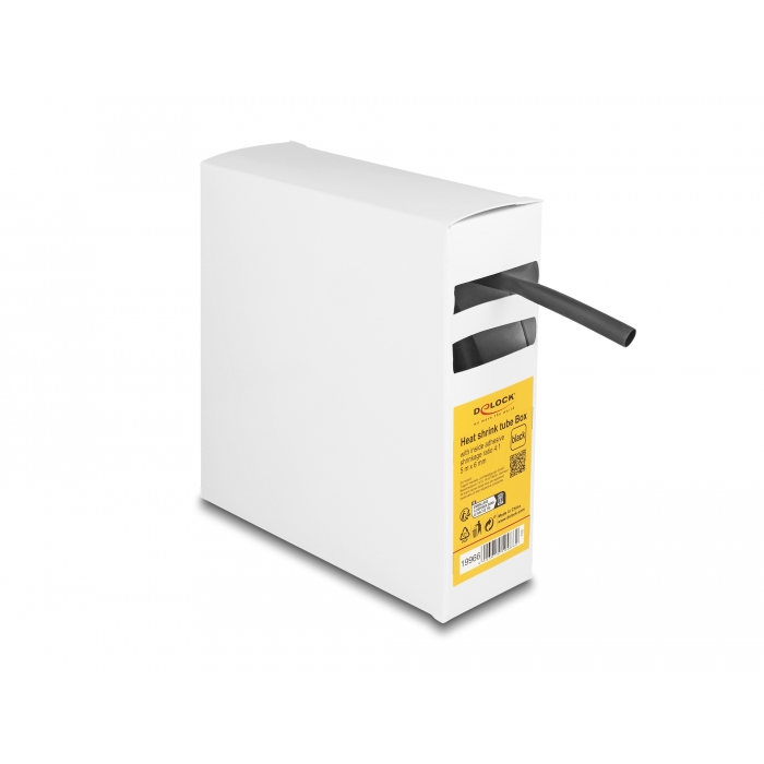 Delock hőre zsugorodó cső doboz, belső ragasztóval, zsugorodási arány 4:1, 5 mx 6 mm fekete (19966) (19966)