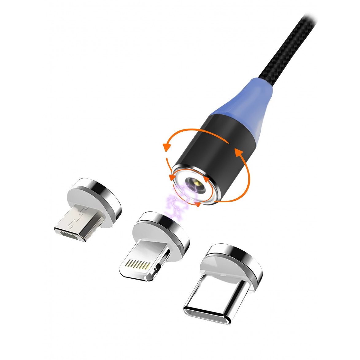 Vakoss MLU651 3in1 USB Type-A apa - Micro USB Type-B / USB Type-C / Lightning apa Töltőkábel - Fekete (1m) (MLU651)