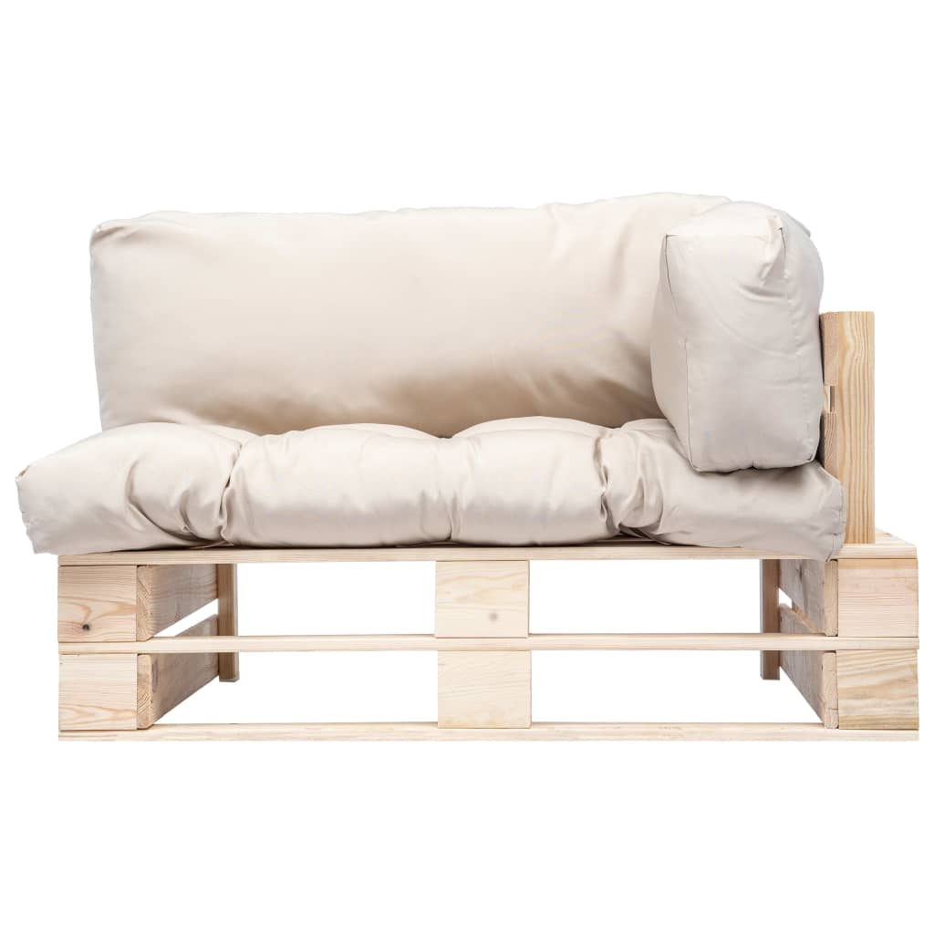 fenyőfa kerti raklapkanapé homokszínű párnákkal (277479)