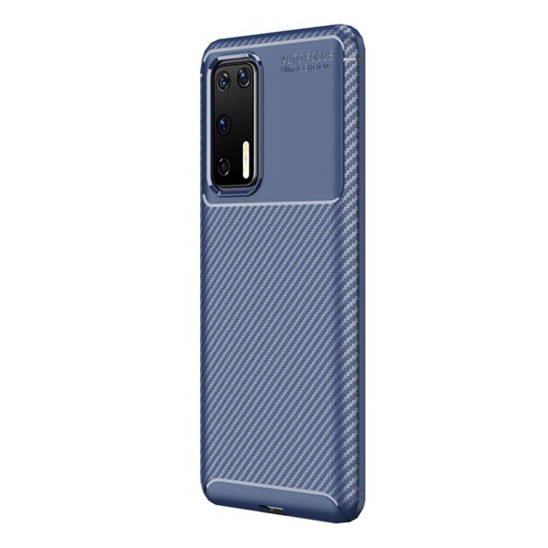 Szilikon telefonvédő (közepesen ütésálló, légpárnás sarok, karbon minta) SÖTÉTKÉK [Huawei P40] (5996457945870)