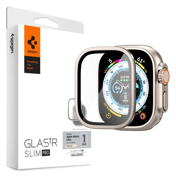 Фолио Spigen GLAStR Slim Pro, Съвместимо с Apple Watch Ultra 49мм, Стъклено, Титан, Прозрачно