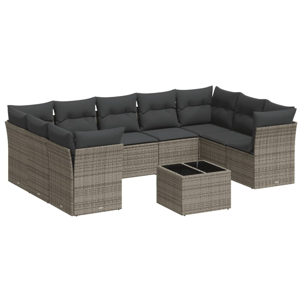 10 részes szürke polyrattan kerti ülőgarnitúra párnákkal (3249979)