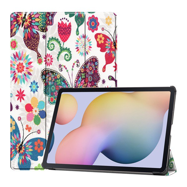 Tok álló, bőr hatású (aktív FLIP, oldalra nyíló, TRIFOLD asztali tartó funkció, virág minta) FEHÉR [Samsung Galaxy Tab S7 Plus WIFI 5G (SM-T976)] (5996457992966)