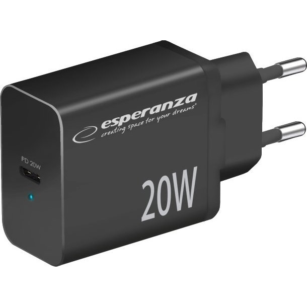Esperanza Quick Power Charger USB-C Hálózati töltő Adapter 20W - Fekete ( )