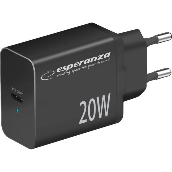 Esperanza Quick Power Charger USB-C Hálózati töltő Adapter 20W - Fekete