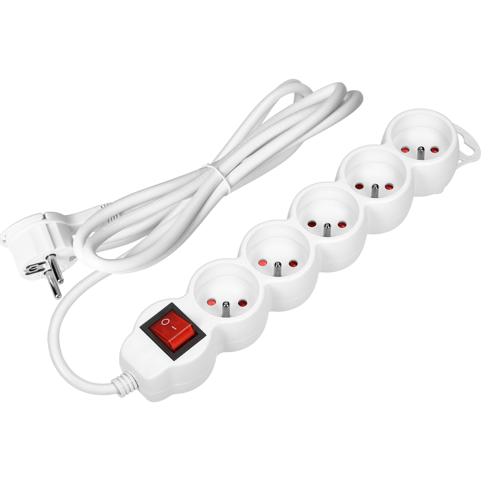 Hosszabbító Kábel 2P+Z, Kapcsolóval, 5 m H05VV-F 3x1,5 mm2, Imax=16A, Lapos Dugó, Fehér